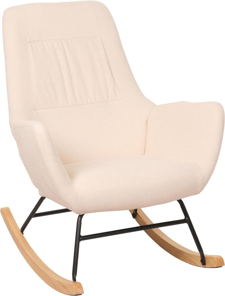 Schaukelstuhl HWC-N13, Schwingstuhl Relaxsessel Fernsehsessel, Massiv-Holz Metall Stoff/Textil 320g/m² ~ creme Bild 1