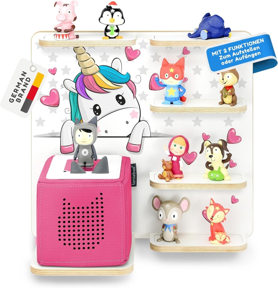 stadtecken Holzregal für Musikbox – Passend für Toniebox & ca. 40 Tonies | Perfekte Aufbewahrung fürs Kinderzimmer | Zum Aufhängen | Erweiterbar (Pony Buddy) Bild 1