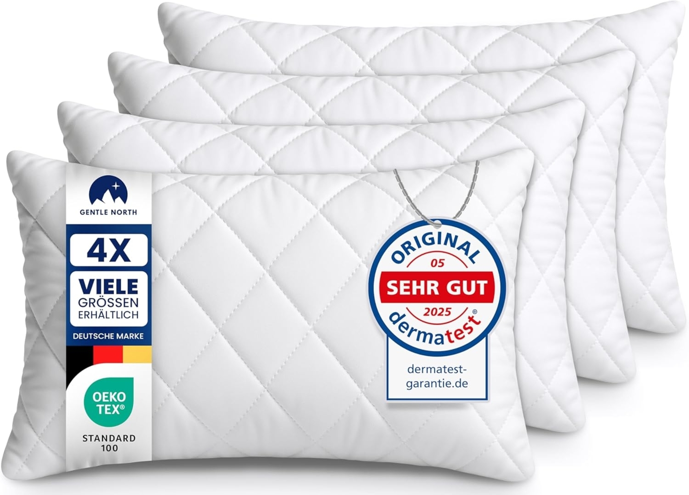 Gentle North Kopfkissen (50x80 cm groß) - 4er Set Kissen für Bett und als Dekokissen - Mit Reißverschluss für Füllung - Sofakissen - Zierkissen für Couch und Sofa - Ökotex - Waschbar bis 60° - Weiß Bild 1