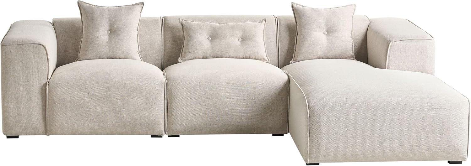 Ecksofa DOLVA Stoff Helles Beige Linksseitig Bild 1