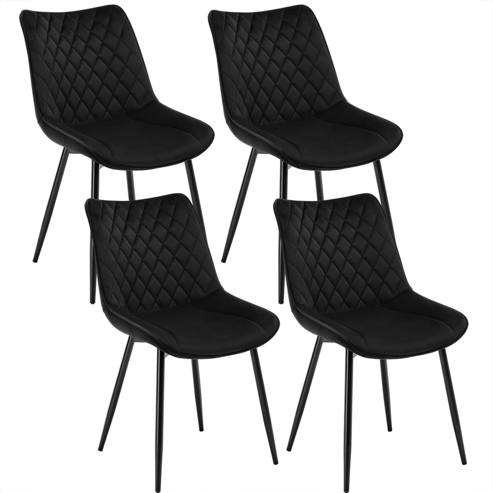 WOLTU 4 x Esszimmerstühle 4er Set Esszimmerstuhl Küchenstuhl Polsterstuhl Design Stuhl mit Rückenlehne, mit Sitzfläche aus Samt, Gestell aus Metall, Schwarz, BH209sz-4 Bild 1