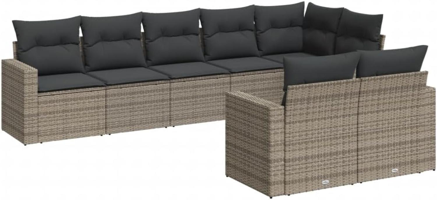 vidaXL 8-tlg. Garten-Sofagarnitur mit Kissen Grau Poly Rattan Bild 1