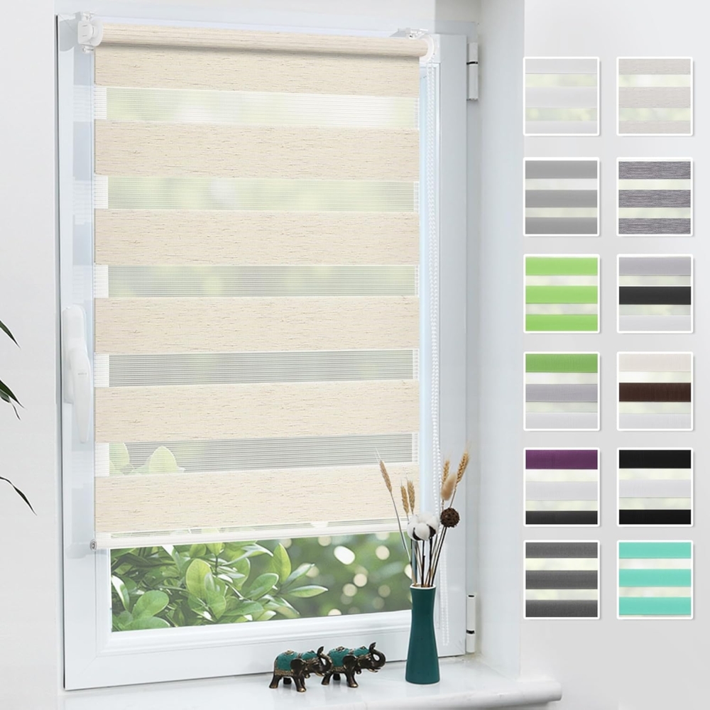 Grandekor Doppelrollo Klemmfix ohne Bohren Leinen 100x230 cm(Stoffbreite 96cm) Fenster Rollos für innen Klemmrollos Duo Rollos für Fenster ohne Bohren mit Bohren Privatschutz UV-Schutz Zebrarollo Bild 1