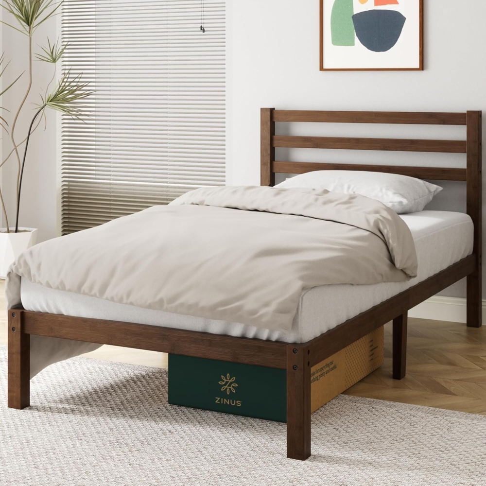 ZINUS Massivholzbett Leni mit Unterbettaufbewahrung (Packung, 1-tlg, aus nachhaltigem Bambusholz), mit Kopfteil, inklusive Lattenrost aus Holz Bild 1