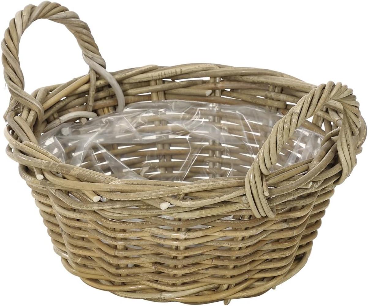 Dehner Rattan Pflanzschale mit Henkel, Ø 26 cm, Höhe 12 cm, Rattangeflecht, grau/braun Bild 1