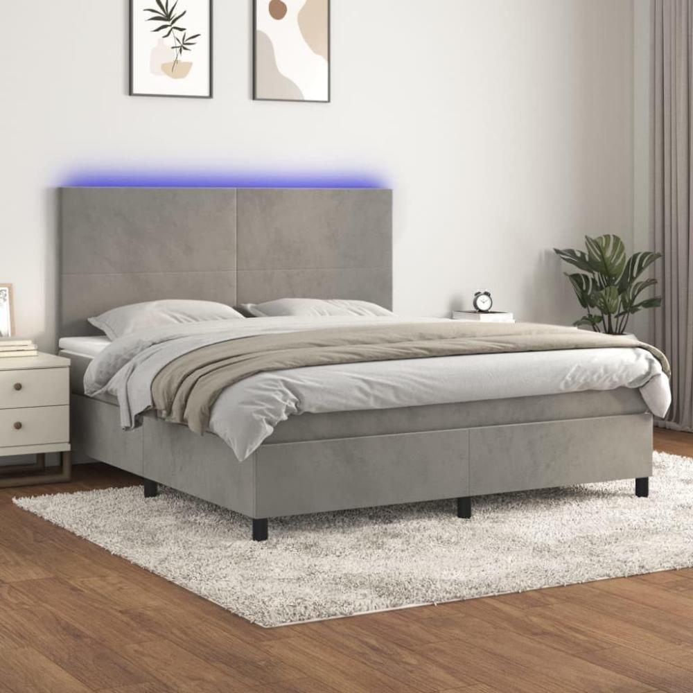 vidaXL Boxspringbett mit Matratze & LED Hellgrau 180x200 cm Samt 3136017 Bild 1