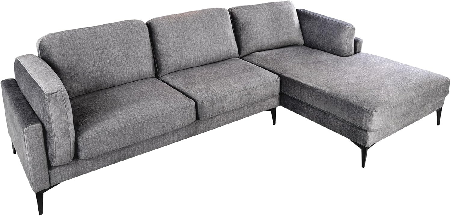 riess-ambiente Ecksofa MANHATTAN 295cm dunkelgrau · Eckcouch mit Samt-Bezug & Federkern, Einzelartikel 1 Teile, Ottomane rechts · 3-Sitzer · Metall-Füße · inkl. Kissen · Design Bild 1