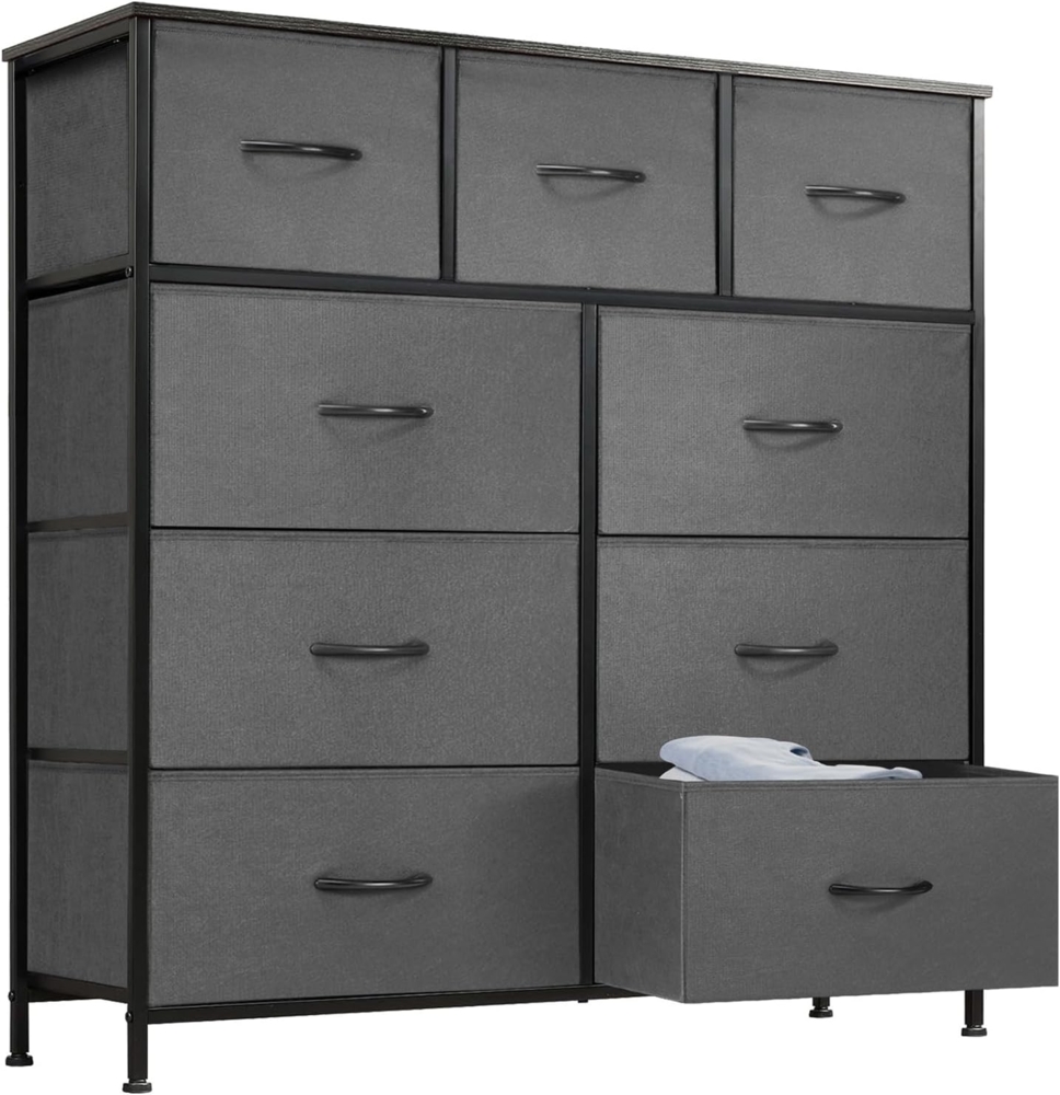 DUMOS Antonia Kommode für Schlafzimmer mit 9 Stoffschubladen, hohe Kommode Organizer für Kleidung, Schrank, Kinderzimmer, Aufbewahrungsturm mit Schrank, Metallrahmen, Holzplatte Bild 1