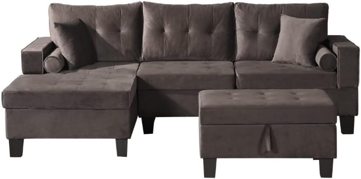 HOME DELUXE Sofa mit Récamiere ROM – Samt Braun Bild 1