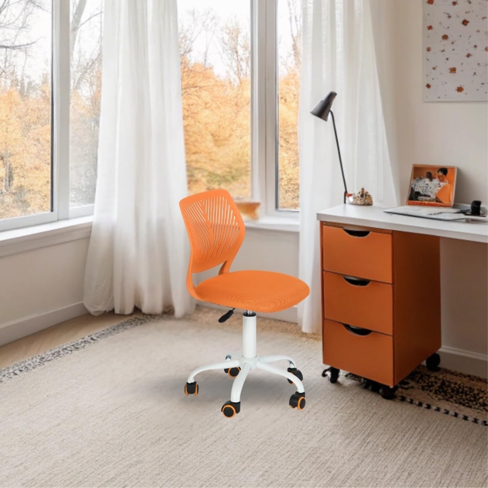 FurnitureR Teenage Office Stuhl, höhenverstellbar, Armless Task Sitz, farbenfroh, für Zuhause und Büro, Computerstuhl, ergonomisch, 40,5 x 44 x 87 cm, Orange Bild 1