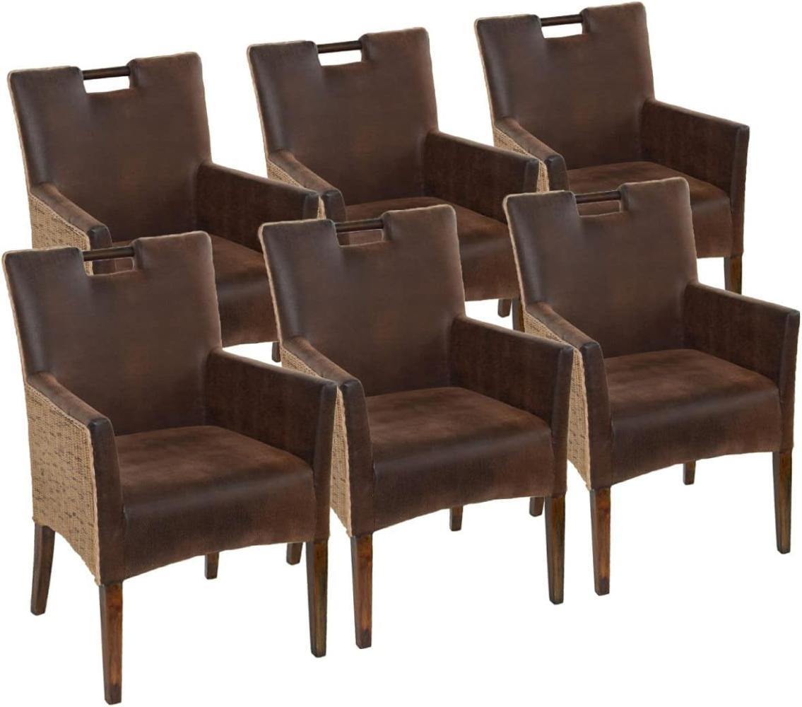 kreatives Wohnen Esszimmer Stühle Set 6 Stück Rattan Armlehner Sessel Bilbao vollgepolstert Polster Prairie Brown, Holz, Hellbraun, Extra breit Bild 1