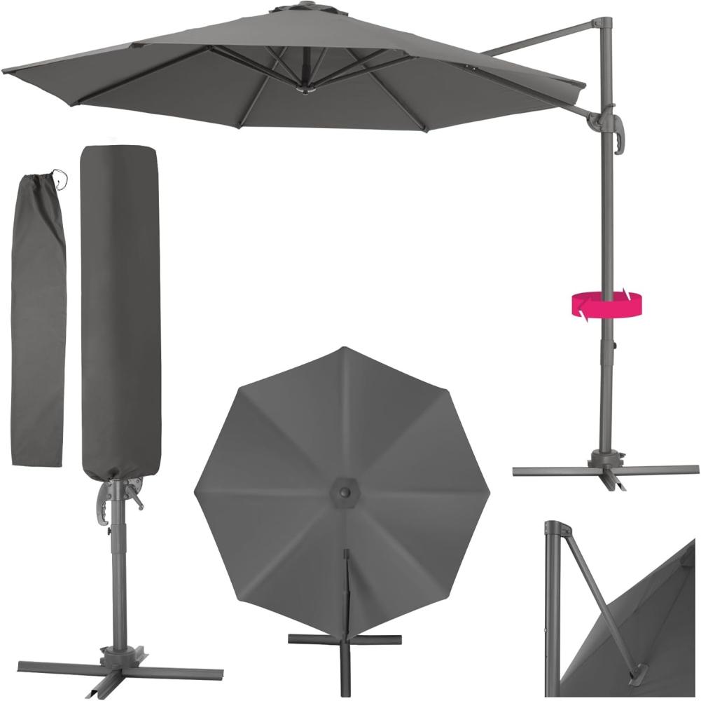 tectake Ampelschirm Sonnenschirm, Set mit Schutzhülle für Terrasse oder Garten, Parasol inkl. Schutzhülle in Schrimfarbe, Ø 300 cm Bild 1