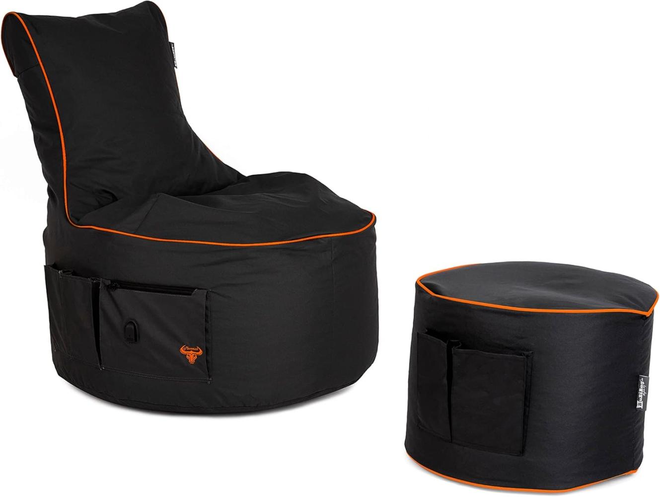 Maverick Gaming Sitzsack mit Hocker für Erwachsene und Kinder - mit USB Ausgang, Seitentaschen für Controller - Gamer Sitzsäcke für Indoor & Outdoor (Tiger orange) - BubiBag Bild 1