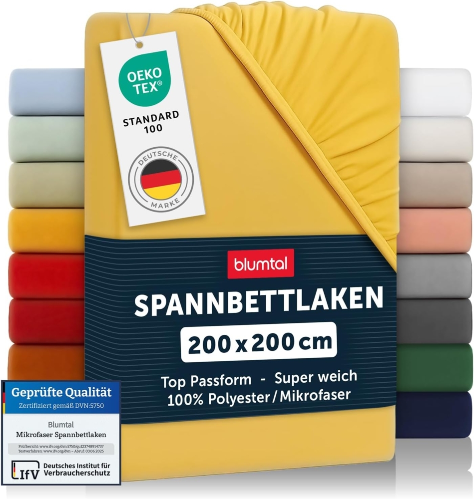 Blumtal® Spannbettlaken 200x200 cm 2er Set aus Microfaser - Oekotex zertifiziertes Bettlaken 200x200 cm - Spannbetttuch 200x200 cm/Leintuch 200x200 - Bettbezug 200x200 - Laken - Spicy Mustard - Gelb Bild 1