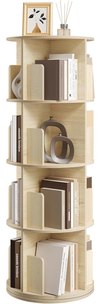EUGAD drehbares Bücherregal 360 Grad, 4 Ebenen 16 Fächer, Standregal, Drehregal, Büroregal, Dekoregal, Lagerregal, für Wohnzimmer Schlafzimmer Büro Kinderzimmer, helle Eiche, φ44xH127,4 cm 0045SHG Bild 1