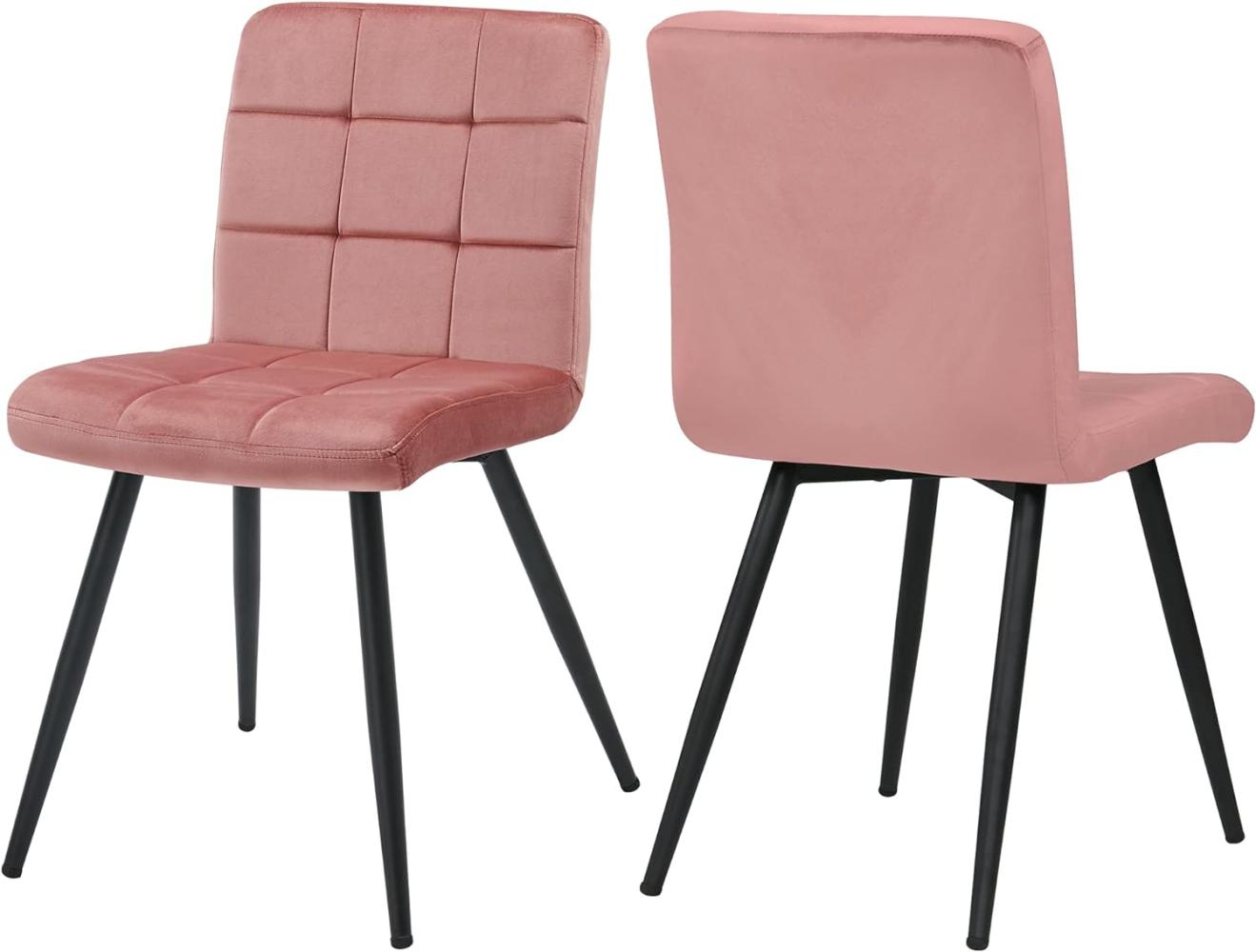 Duhome Esszimmerstuhl 2er Set Samt Küchenstuhl Retro Design Polsterstuhl mit Rückenlehne Metallbeine für Küche Esszimmer Lounge Wohnzimmer 8043B, Pink Bild 1