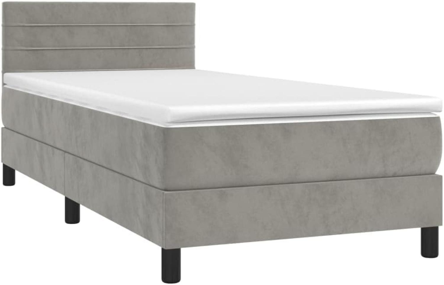 vidaXL Boxspringbett mit Matratze & LED Hellgrau 90x200 cm Samt, Härtegrad: H2 [3134441] Bild 1