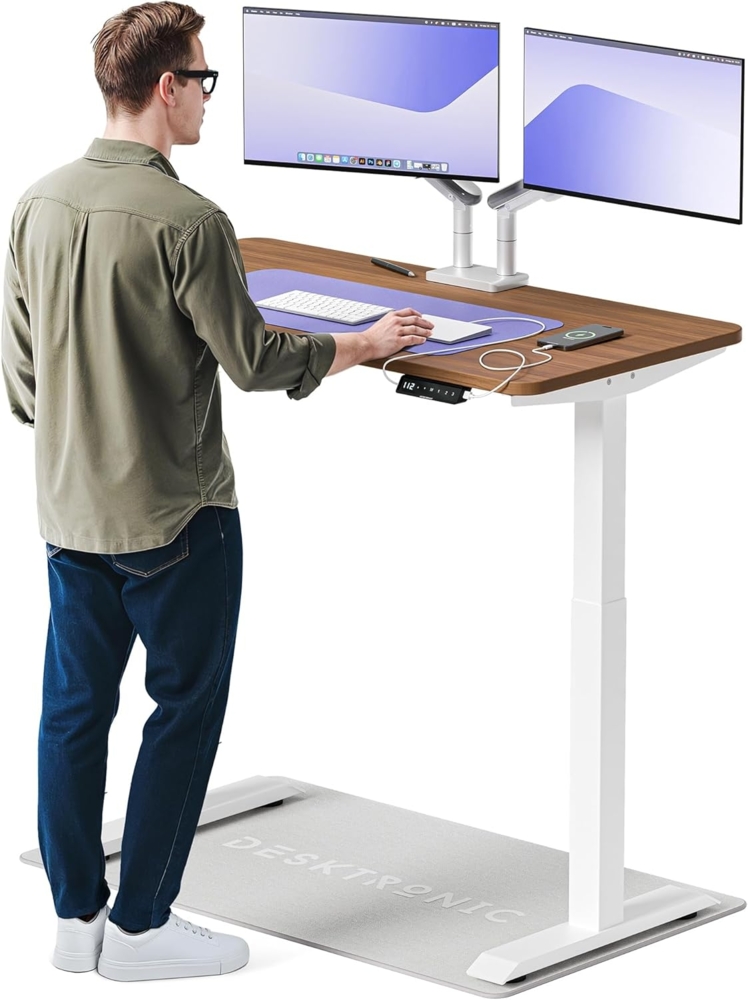 Höhenverstellbarer Schreibtisch (120x60 cm) - Sitz- & Stehpult mit Ladebuchsen - Schreibtisch Höhenverstellbar Elektrisch Touchscreen & Stahlfüßen - Schreibtisch Höhenverstellbar von Desktronic Bild 1