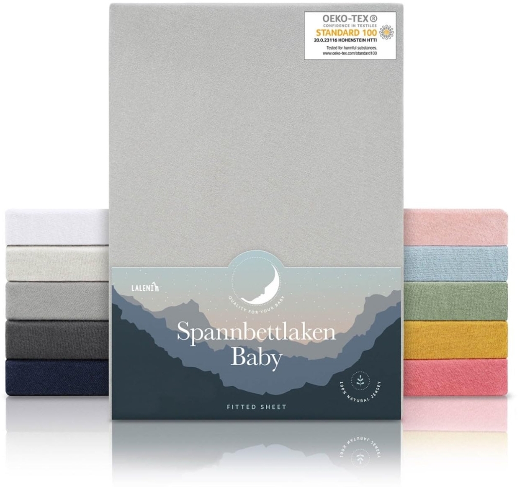 Laleni 3er-Set Spannbettlaken Babybett Kinderbett 70x140 cm - Oeko-Tex Zertifiziert, 100% Baumwolle, atmungsaktives Spannbetttuch Jersey Baby, 135 g/m², Moonlight Grey - Grau Bild 1