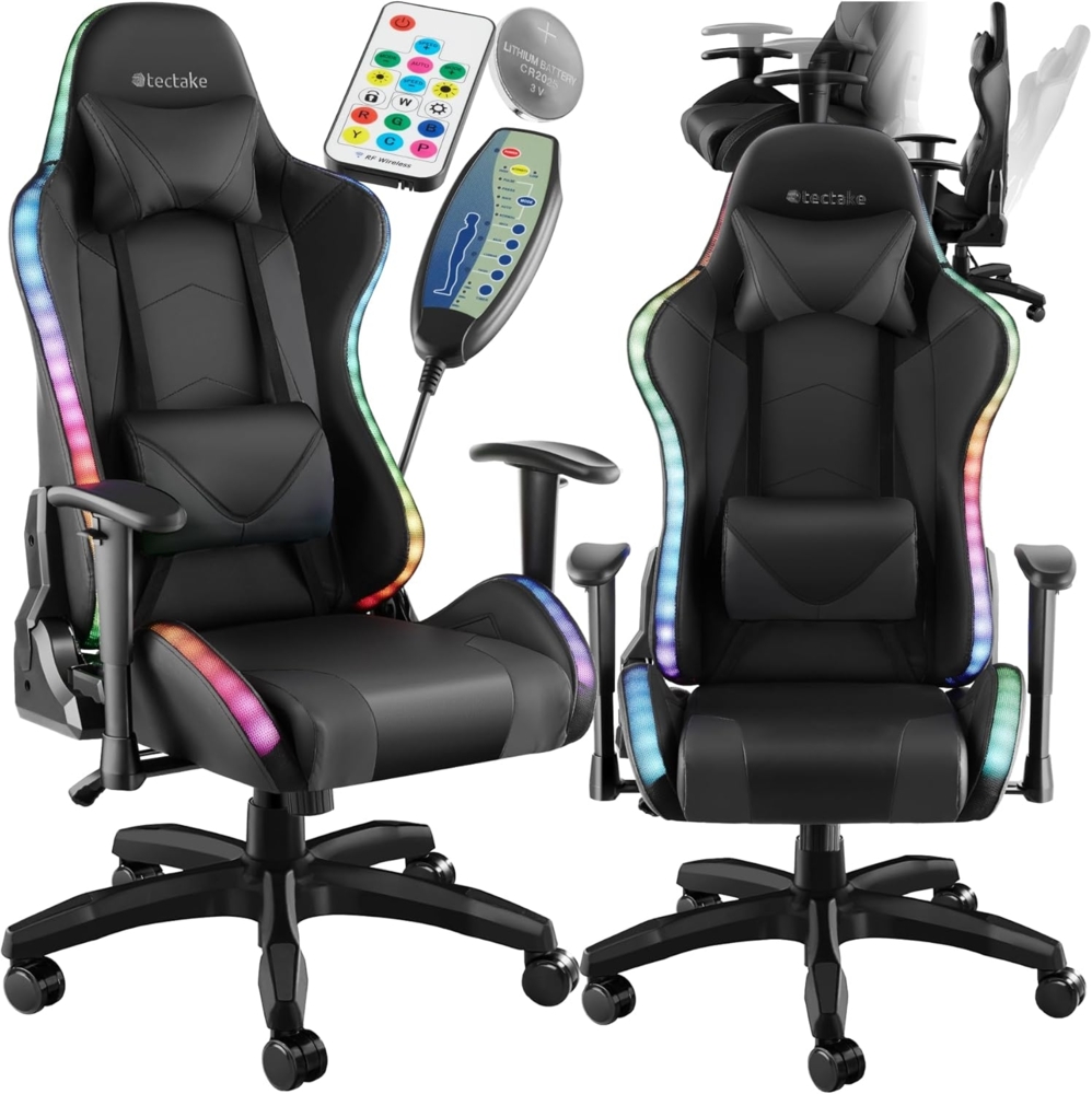 tectake Gaming-Stuhl Gamingstuhl (Set, 1 St), Verstellbare Rückenlehne und Armlehnen für ergonomisches Sitzen Bild 1