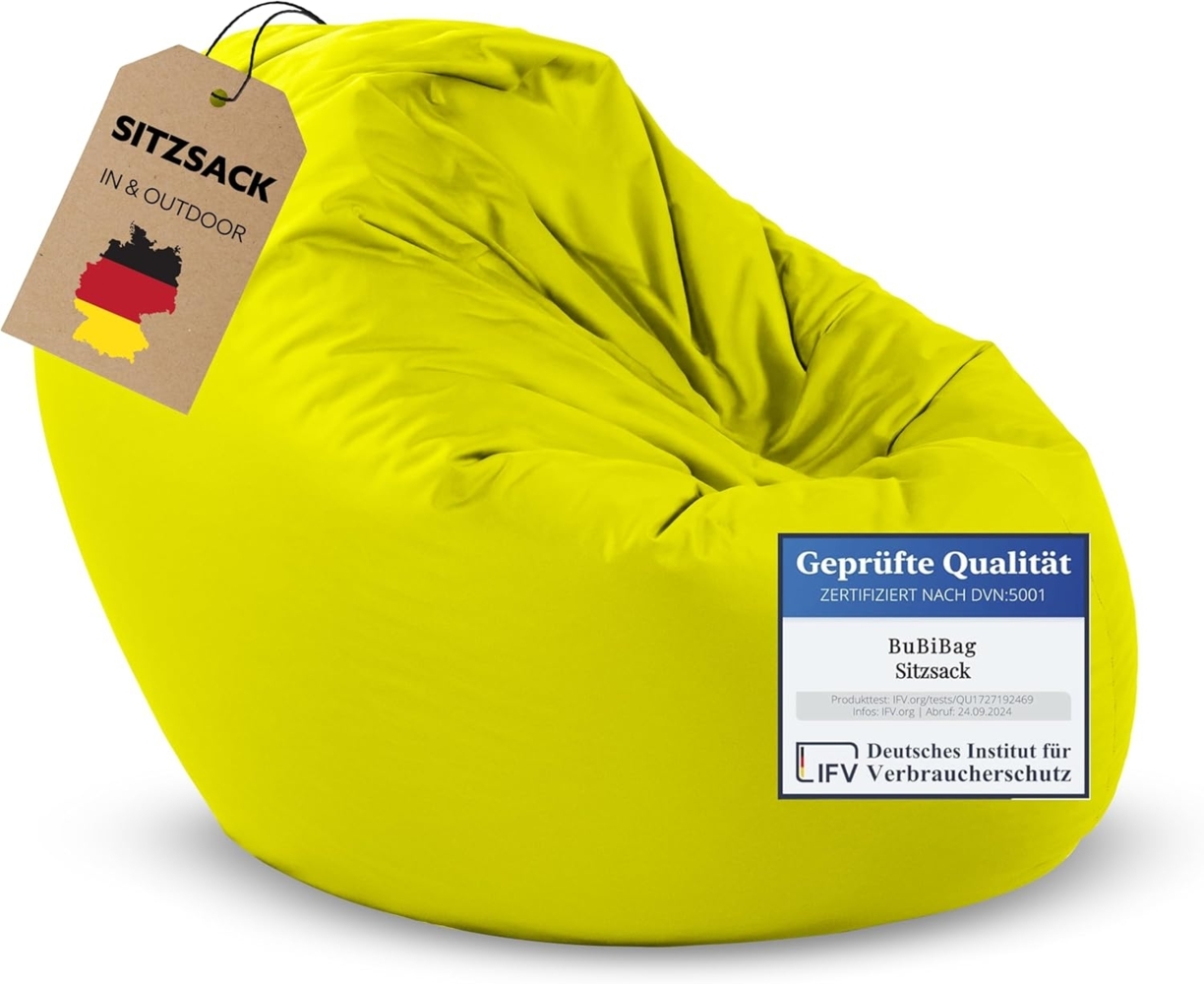 BubiBag Sitzsack für Erwachsene -Indoor Outdoor XL Sitzsäcke, Sitzkissen oder als Gaming Sitzsack, geliefert mit Füllung (125 cm Durchmesser, Lime) Bild 1