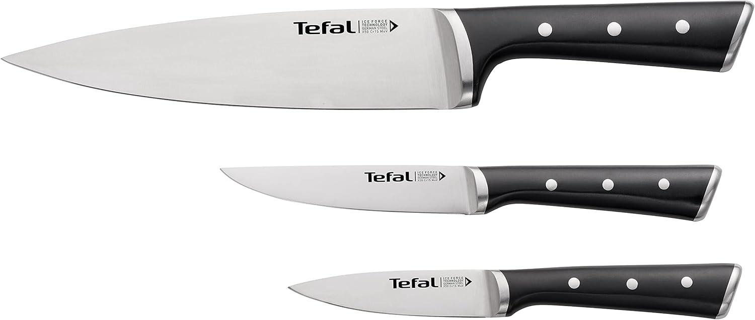 Tefal K2323S Ice Force 3-teiliges Messerse | deutscher Edelstahl | ergonomischer Griff | spülmaschinenfest | Edelstahl/Schwarz, 9x11x20 cm Bild 1