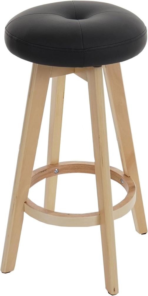 Barhocker Navan, Barstuhl Tresenhocker, Holz Kunstleder drehbar ~ schwarz, helle Beine Bild 1