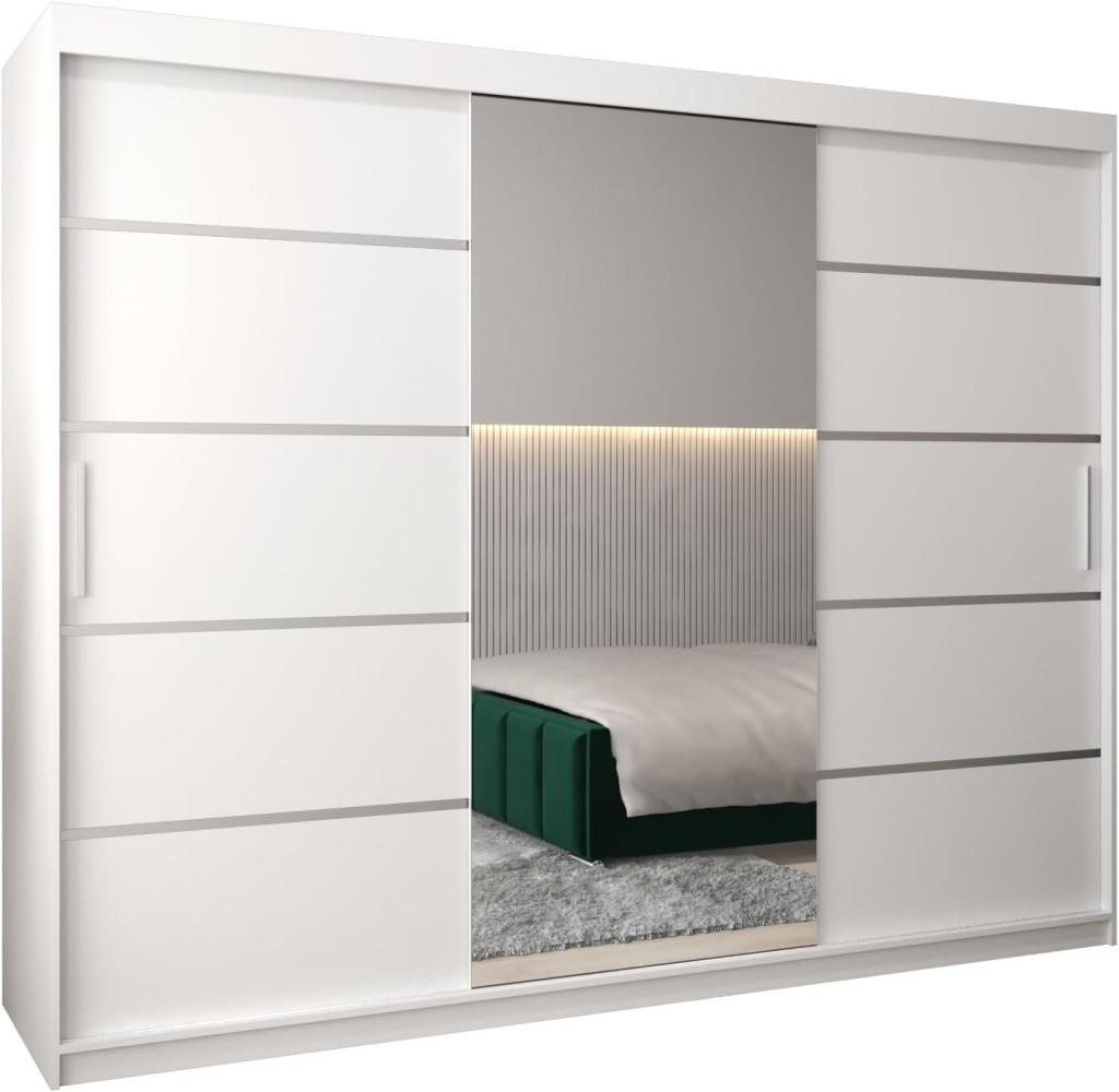 Kryspol Schwebetürenschrank Verona 2-250cm mit Spiegel Kleiderschrank mit Kleiderstange und Einlegeboden Schlafzimmer- Wohnzimmerschrank Schiebetüren Modern Design (Weiß) Bild 1