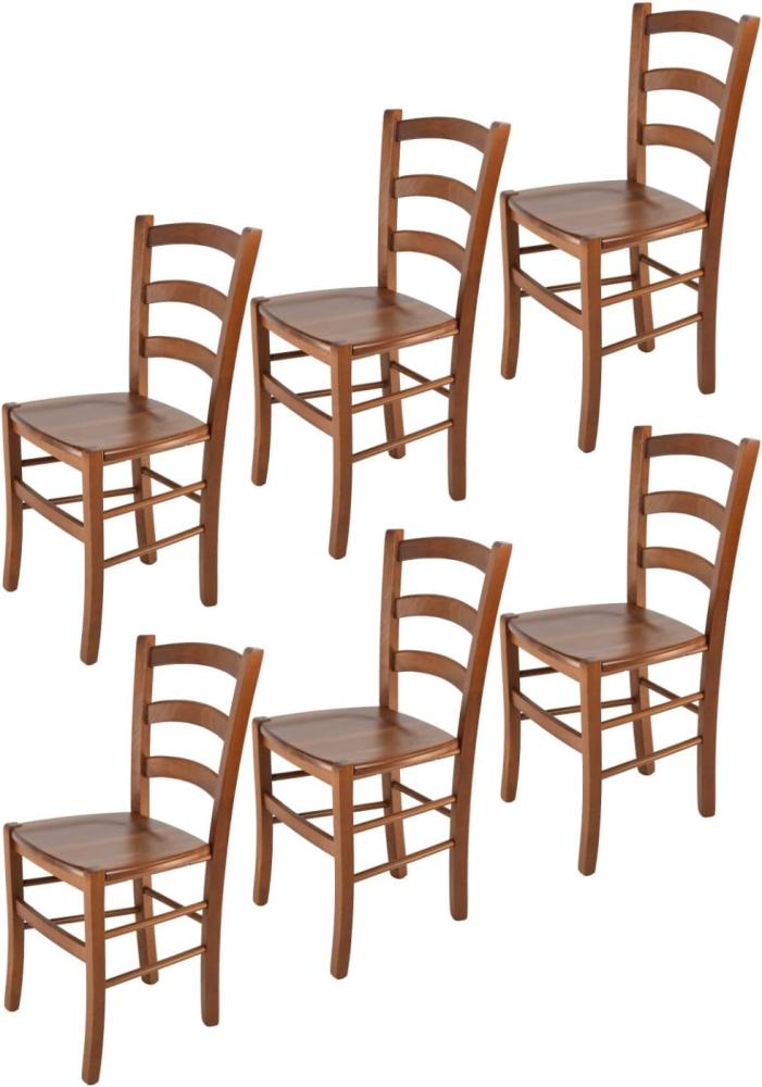 Tommychairs - 6er Set Stühle Venice für Küche und Esszimmer, robuste Struktur aus lackiertem Buchenholz im Farbton helles Nussbraun und Sitzfläche aus Holz Bild 1