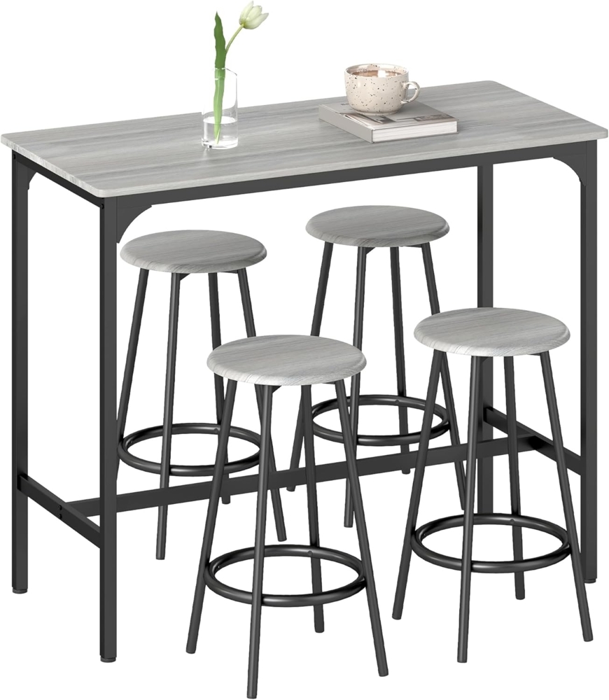 HOMCOM Bargruppe 5-tlg, mit 4 Barhocker, im Industriedesign, (Bartisch-Set, 5-tlg, Essgruppe), für Küche, Esszimmer, Metall, Grau Bild 1