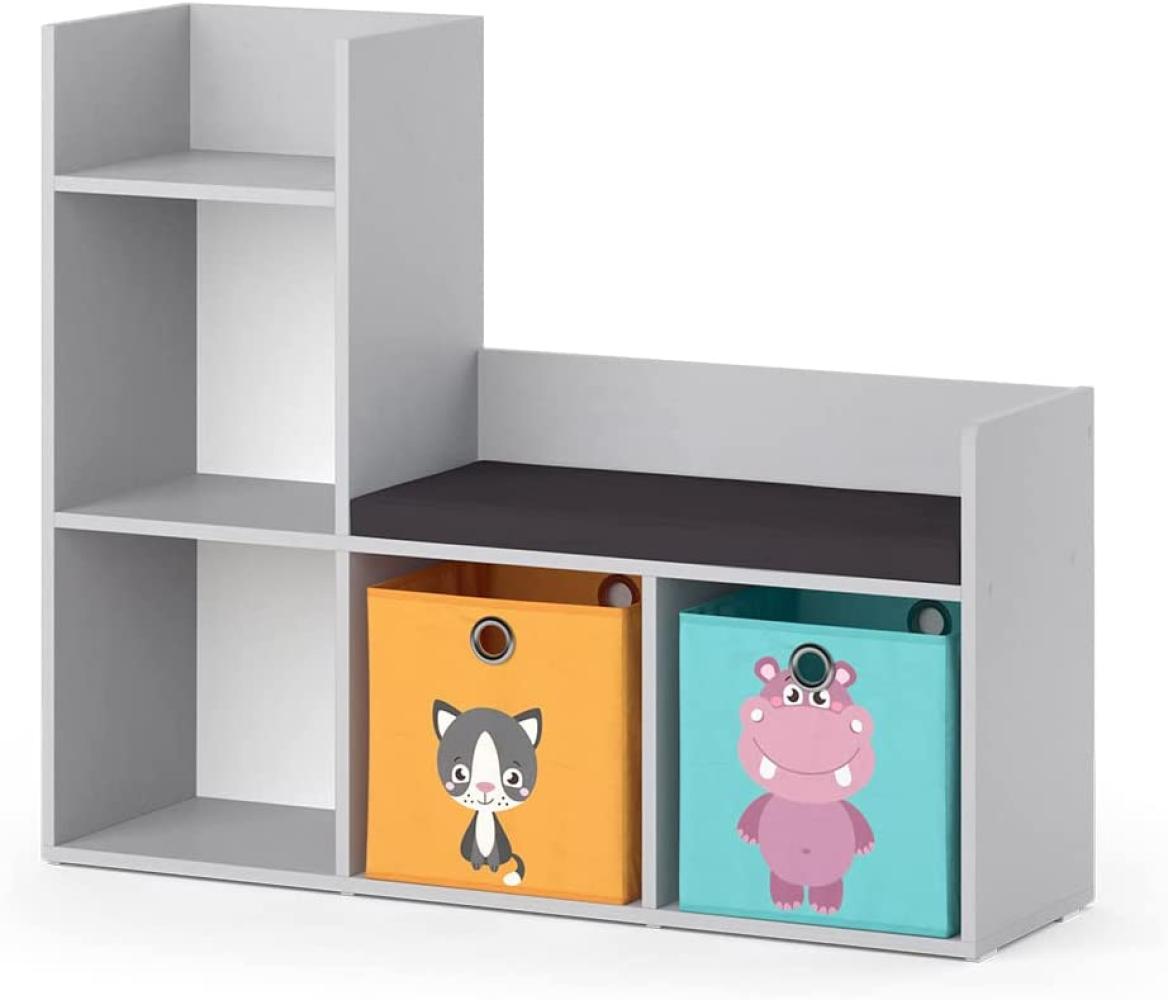 Vicco Sitzbank Kinderzimmerbank Kinderregal Luigi Weiß 142x53 cm modern Faltbox Kinderzimmer Regal Aufbewahrungsregal Bücherregal Lesebank Spielzeugaufbewahrung Organizer Regal-Bank-Kombi 4 Fächer Bild 1