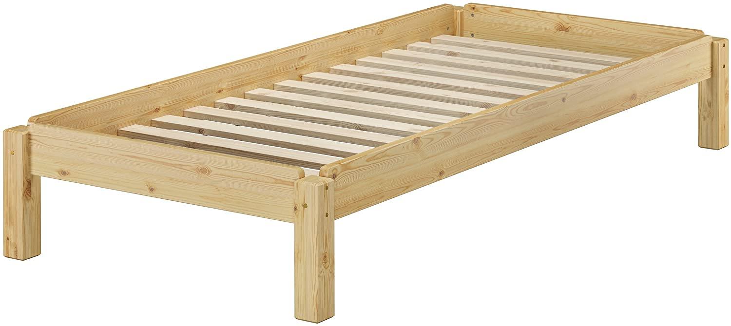 Massivholzbett Stapelbett Kiefer Natur 80x190cm Einzelbett stapelbar Gästebett + Rollrost 60.48-08-190 Bild 1