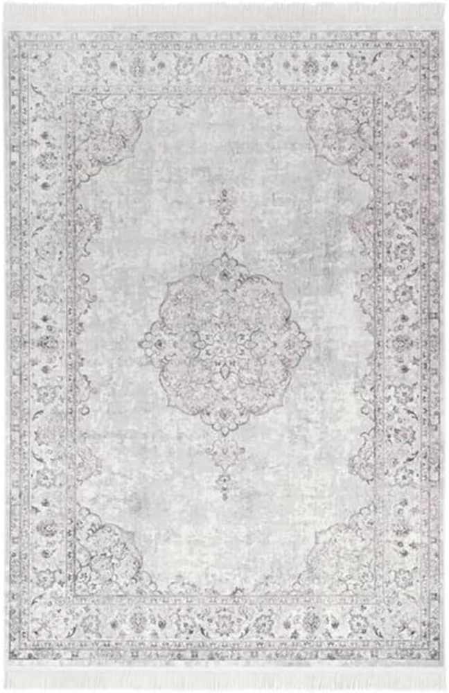 Orientalischer Samt-Teppich Fransen Oriental Vintage Medallion Pastell-Rose - 95x140x0,5cm Bild 1