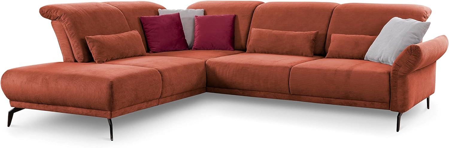 CAVADORE Ecksofa Cooper / Luftige Eckcouch mit Ottomane links, schwarzen Metallfüßen und feinem Cord-Bezug / 294 x 88 x 242 / Cord, Kupfer Bild 1