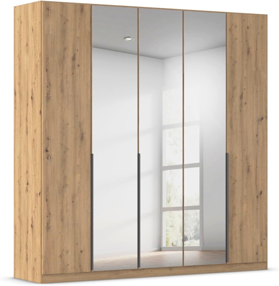 Rauch Möbel Alabama, Kleiderschrank, Garderobenschrank, 5-türig, Spiegel, Zubehör Basic, 3 Kleiderstangen, 3 Einlegeböden, Farbe Eiche Artisan, Holz, Griff Grau metallic, 226 x 210 x 54 cm Bild 1