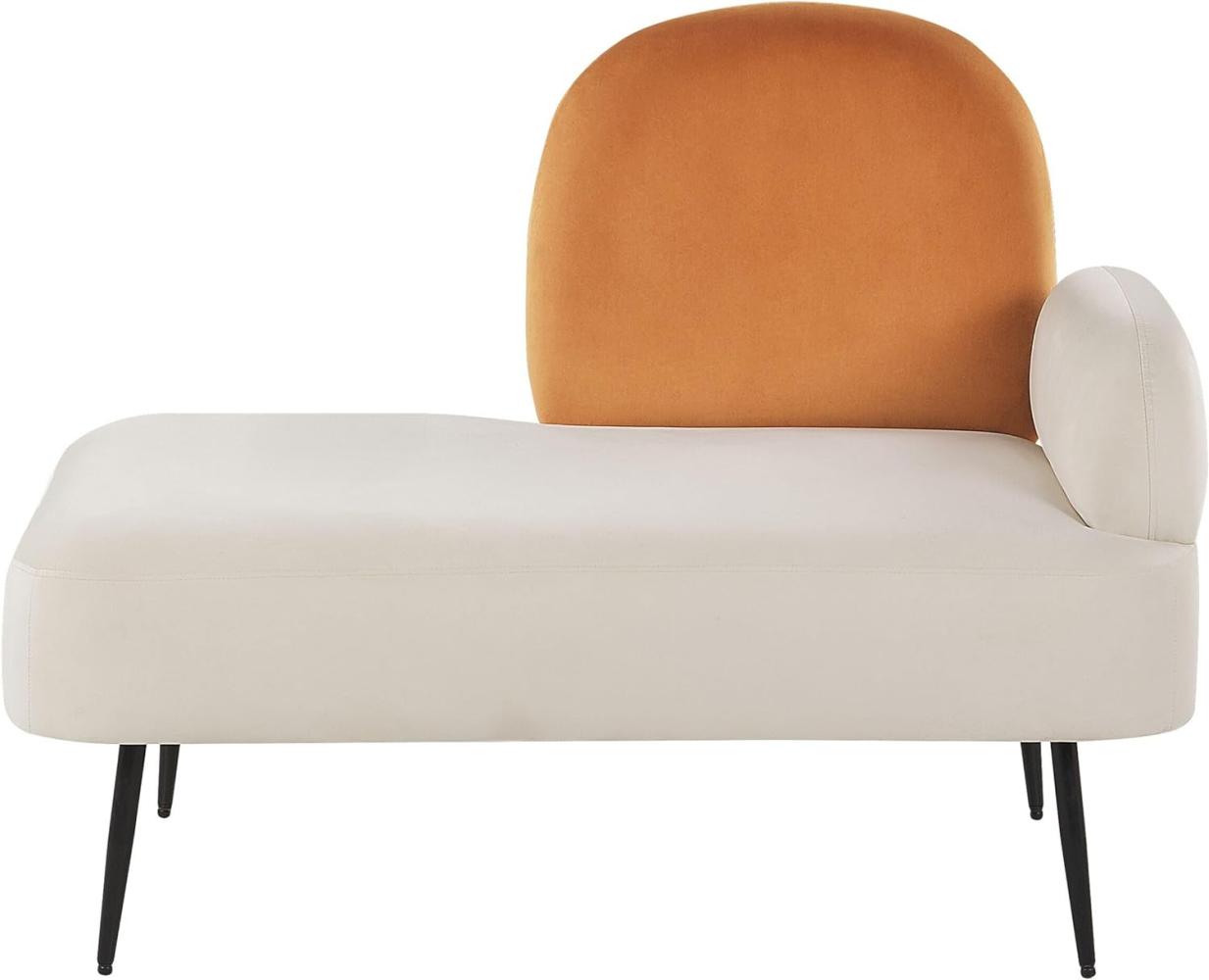 Chaiselongue Samtstoff weiß orange rechtsseitig ARCEY Bild 1