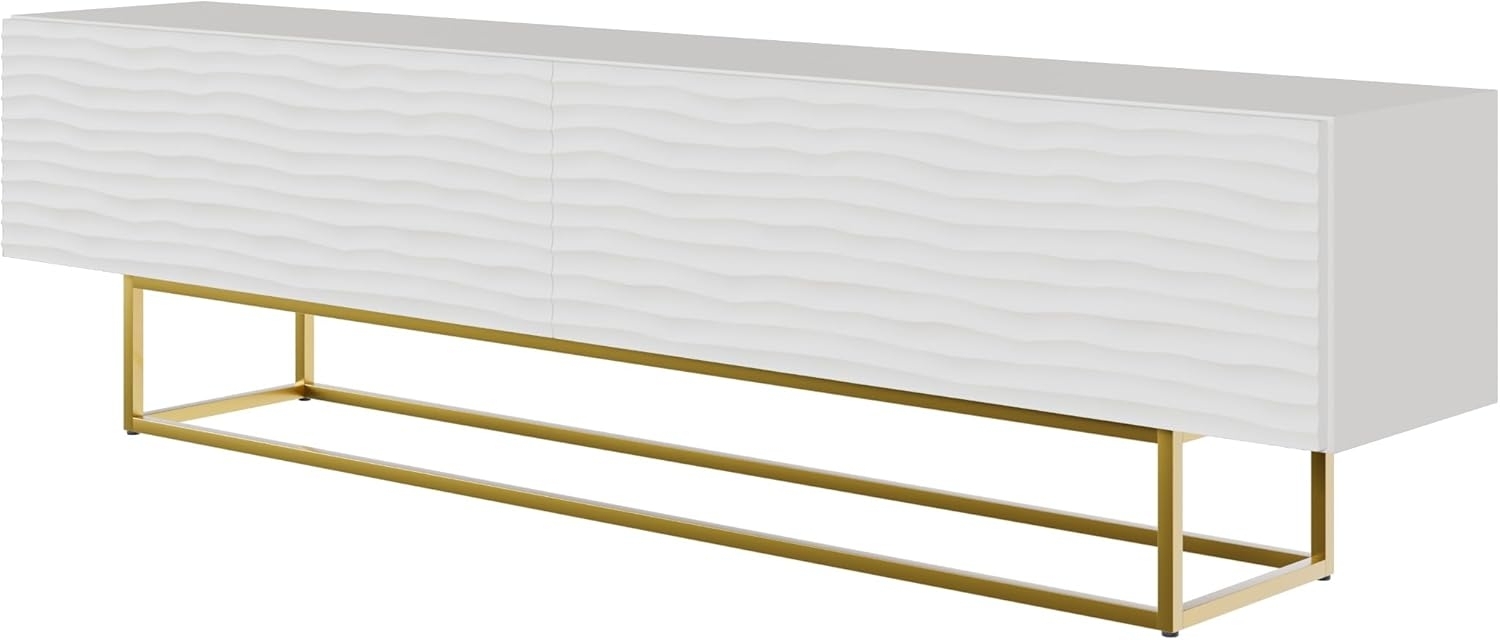 Selsey Wavio - TV-Lowboard Weiß mit goldenem Metallgestell, 175 cm Bild 1