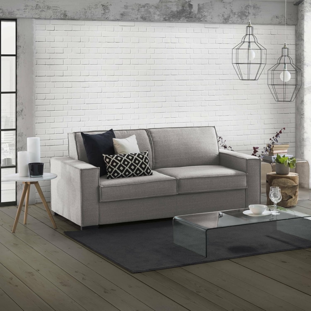 Talamo Italia Schlafsofa Beatrice 2-Sitzer, Wohnzimmersofa, Made in Italy, Drehbare Öffnung mit Matratze und Netz inklusive, aus gepolstertem Stoff, mit schmalen Armlehnen, Cm: 160x95h90, Farbe Grau Bild 1