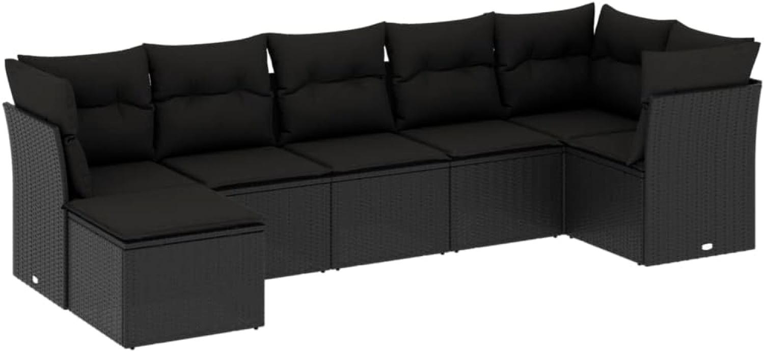 vidaXL 7-tlg. Garten-Sofagarnitur mit Kissen Schwarz Poly Rattan 3249804 Bild 1