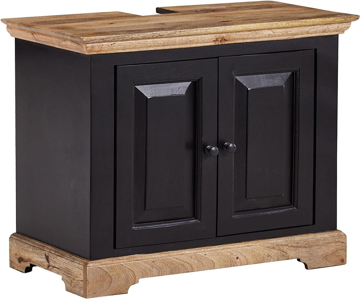 FineBuy Waschbeckenunterschrank mit 2 Türen Mango Massivholz Schwarz 73 x 60 x 42 cm | Badezimmerschrank Unterschrank Stehend | Badschrank Midischrank Klein Waschtisch Bild 1