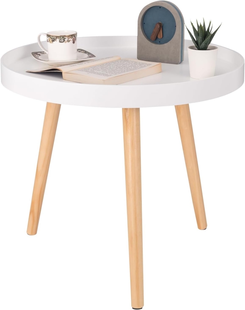 WOLTU Beistelltisch rund klein Couchtisch Blumenständer Nachttisch Massiv Holz skandinavisches Design Weiß 50x44 cm (ø x H) TS143ws Bild 1