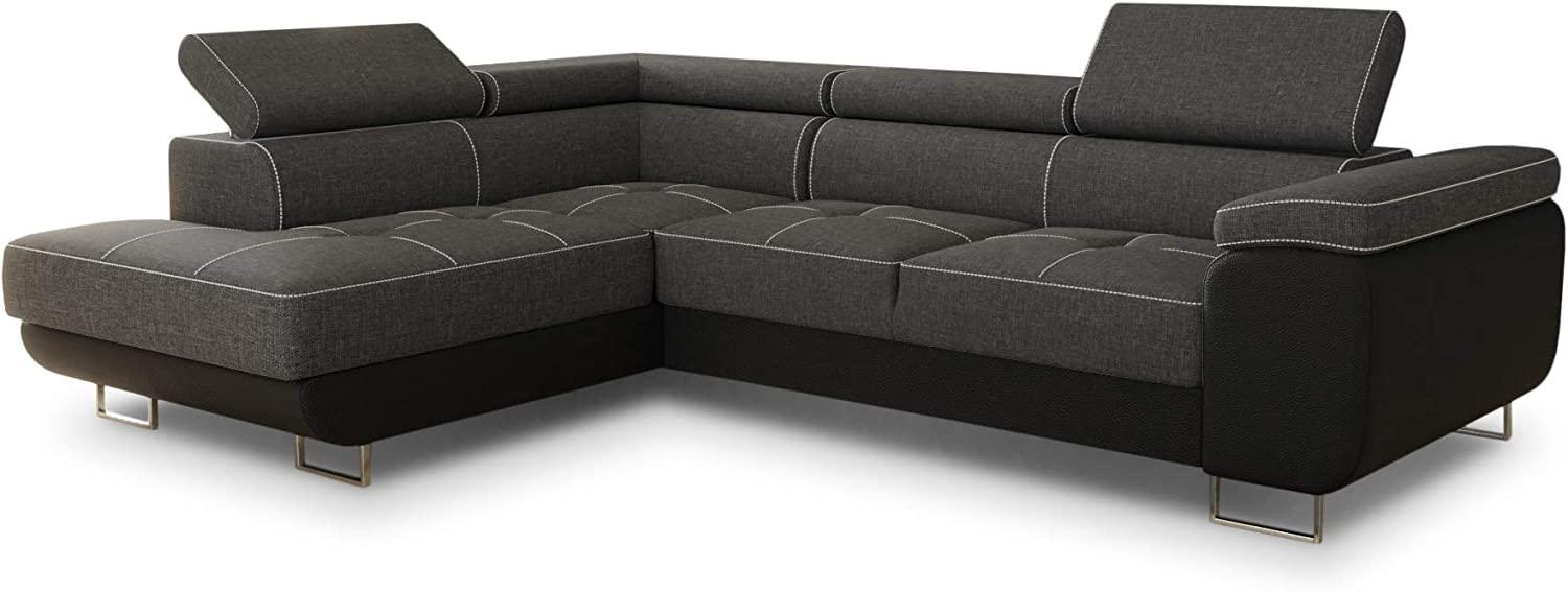 Ecksofa Caris mit Schlaffunktion und einstellbare Kopfstützen, Wohnlandschaft, Couchgarnitur, Bettkasten, Sofagarnitur, Couch, Sofa (Schwarz + Dunkelgrau (Soft 011 + Sawana 05), Ecksofa Links) Bild 1