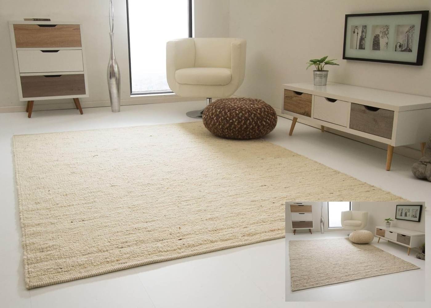 Handweb Teppich Landshut, Farbe: naturhell, Größe: 200x290 cm Bild 1