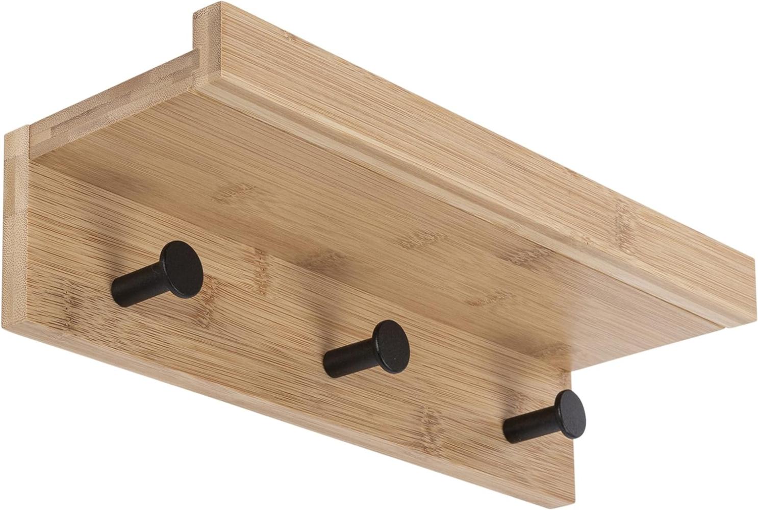 ONVAYA® Wandregal Bambus mit 3 Haken | Bambus Schwarz | Regalbrett schwebend aus Holz | Schlüsselbrett mit Ablage | modernes Schweberegal | Wandhaken Garderobe | Schlüsselhaken Bild 1