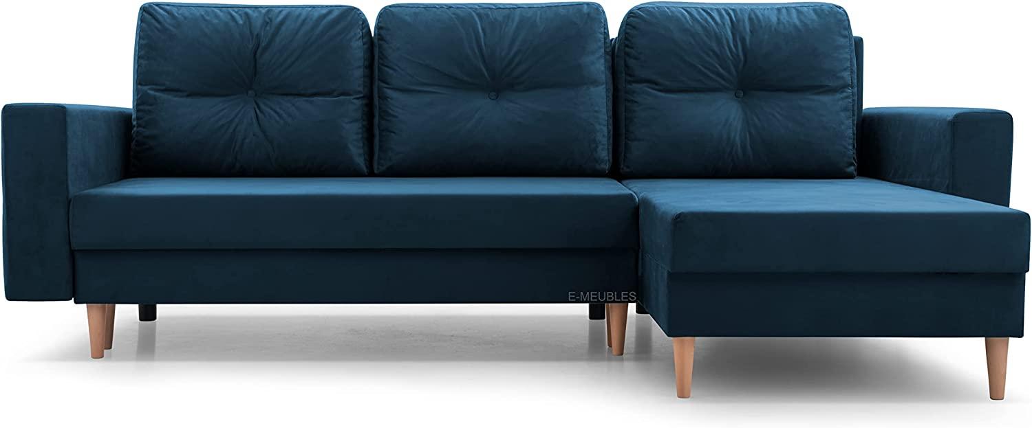 Ecksofa mit Schlaffunktion und Bettkasten Ottomane links als auch rechts montierbar Couch für Wohnzimmer, Schlafsofa Sofagarnitur Sofa Eckcouch L-Form Wohnlandschaft 232x137x84 cm CARL Blau Marineblau Bild 1