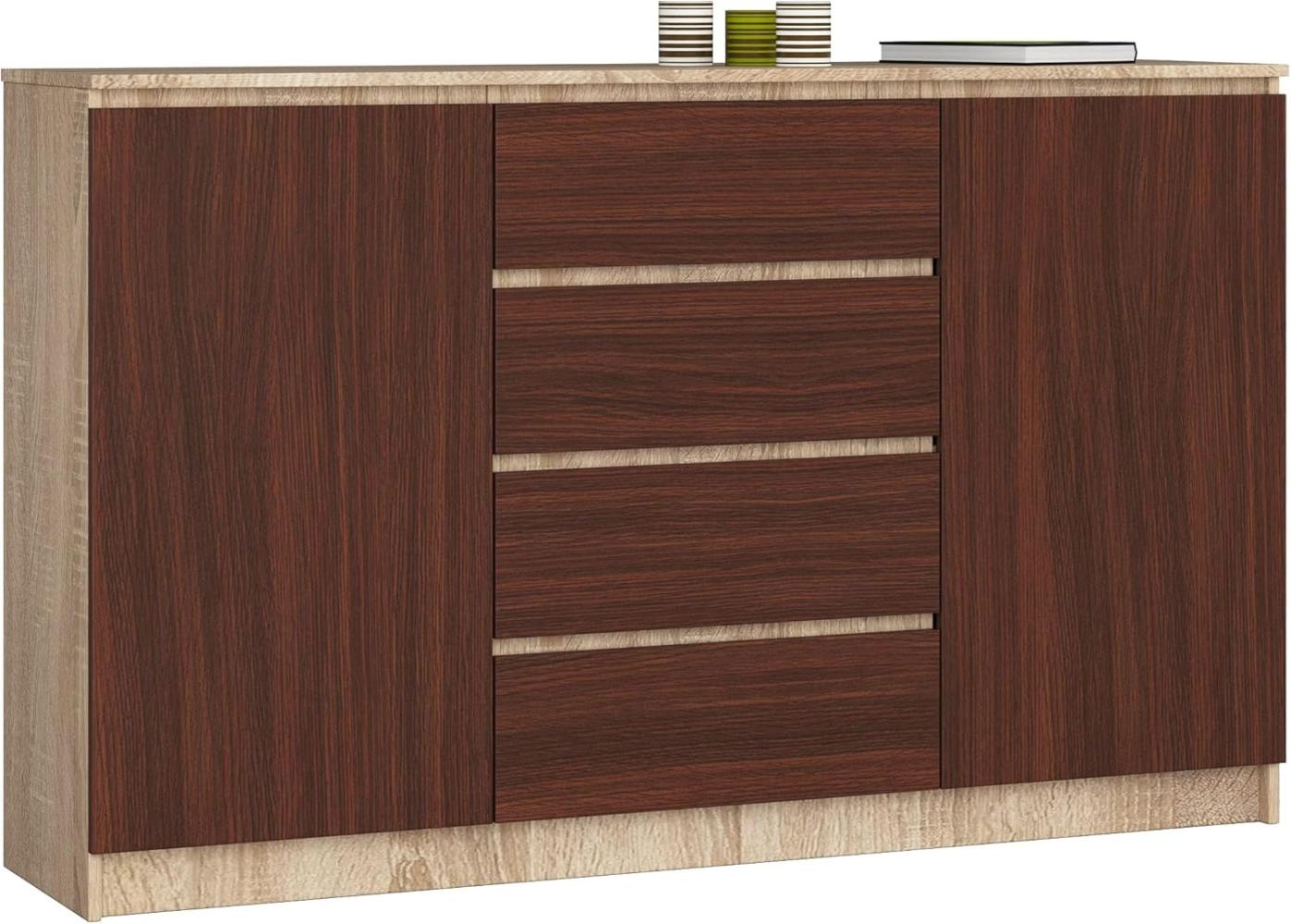 AKORD Kommode K 160 cm | 4 Schubladen und 2 Türen | für Wohnzimmer Schlafzimmer Schrank Wohnzimmer | Modernes Funktionelles Design | Schichtstoffplatte 16mm | Farbe Sonoma/Wenge Bild 1