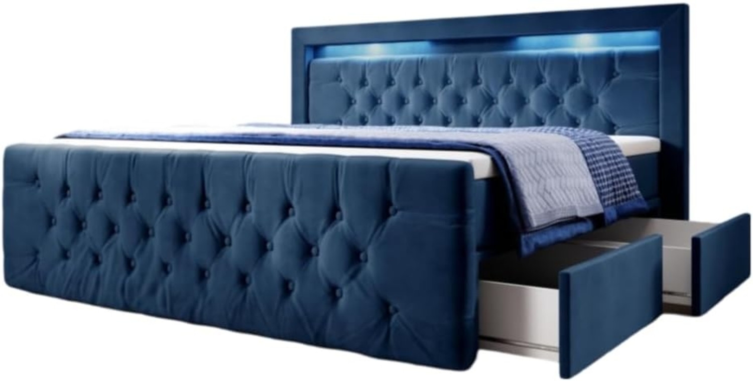 Boxspringbett Menzogna mit LED und Stauraum (2 Schubladen) 160x200 Blau H3 (70-100kg) Bild 1