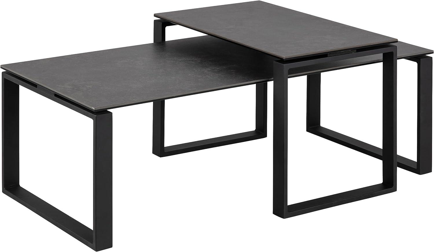 AC Design Furniture Jannis Tischset in Schwarz mit Keramik-Tischplatte und Schwarzen Metall-Kufen, 2-teiliger Beistelltisch, Rechteckig, Modernes Design, B: 115/69 x H: 45/37,5 x T: 55/40 cm Bild 1