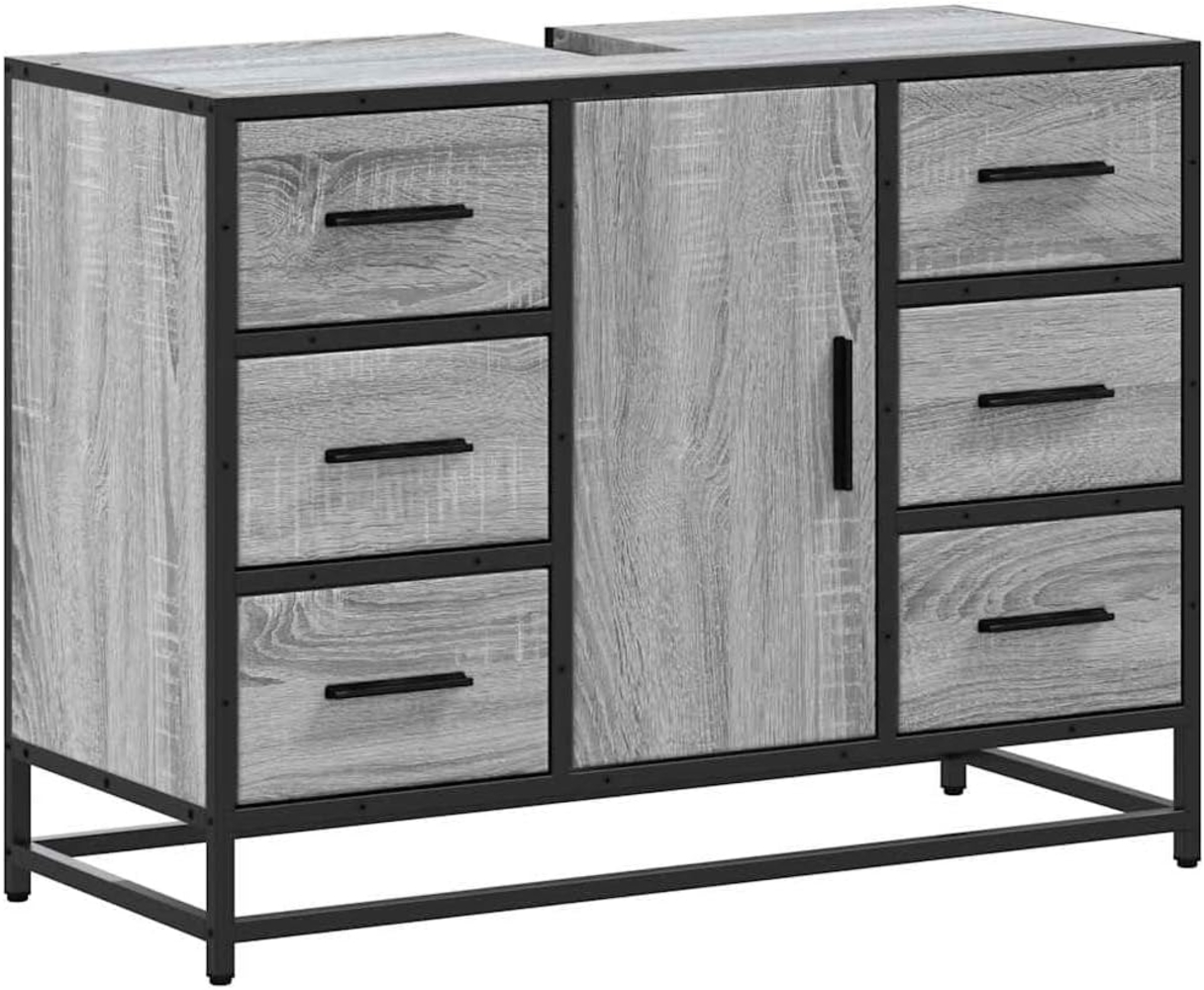 vidaXL Badezimmer-Set Waschbeckenunterschrank Grau Sonoma 80x33x60 cm Holzwerkstoff, (1-St) Bild 1