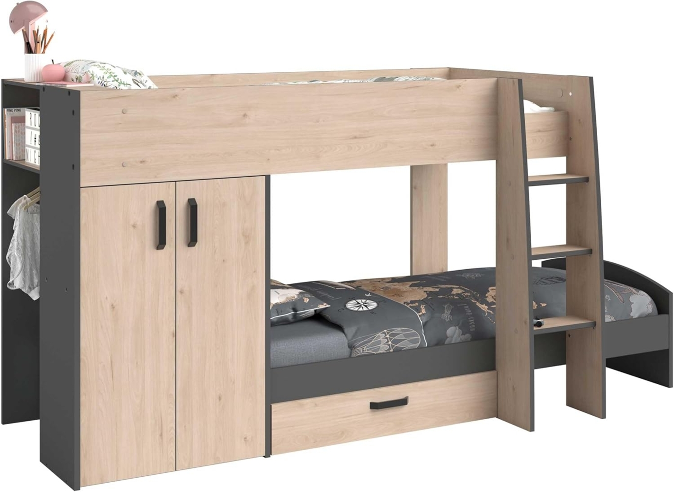 Parisot 'Stim2' Etagenbett inkl. Bettschubkasten und Kleiderschrank, grau Bild 1